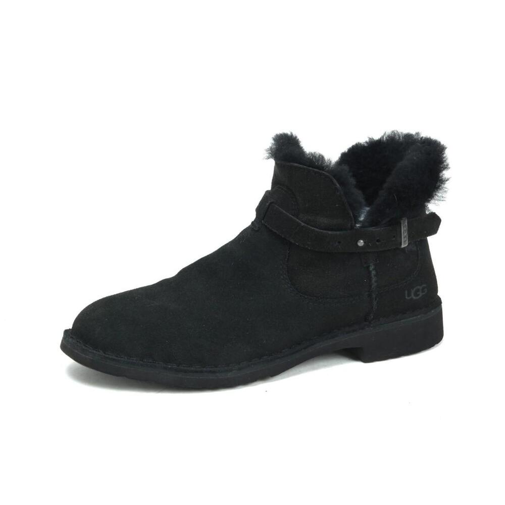UGG Elisa Black Shearling Ankle Boot Women Winter Snow Suede 8.5 RUNS SMALL